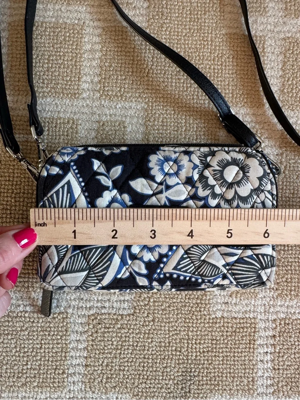 Vera Bradley Floral Crossbody Bag Quilted RFID Wallet Clutch Blue Black O/S